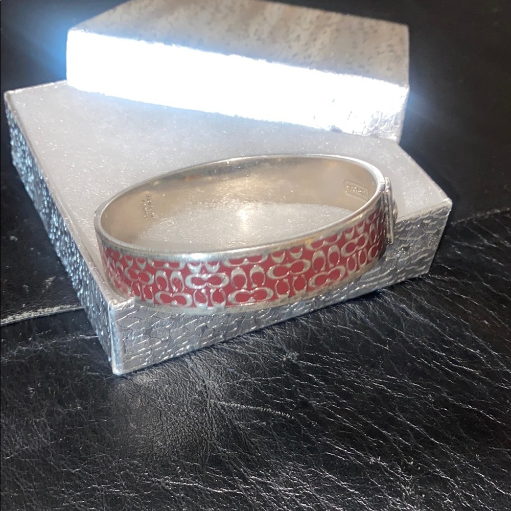 Coach Silver and Red Patterned Bracelet